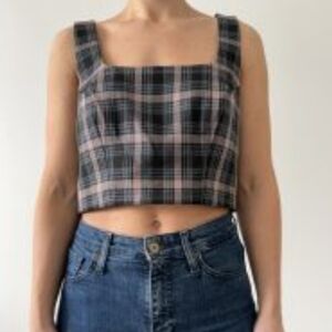NWT. Ultra Pink Black/gray/pink Tartan Plaid Crop Top